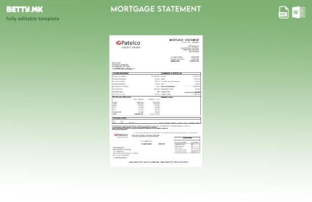 модерен стил САД Калифорнија Пателко банкарска хипотека изјава во шаблон формати